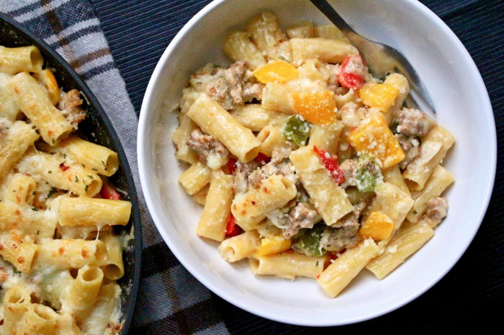 One Pot Pasta: Creamy Sausage, Peppers & Onions | kingcooks